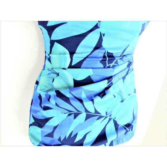 Vintage Perfection Fit By Roxanne Swimsuit Bathing Suit Blue Floral Size 10/32B - Picture 8 of 10